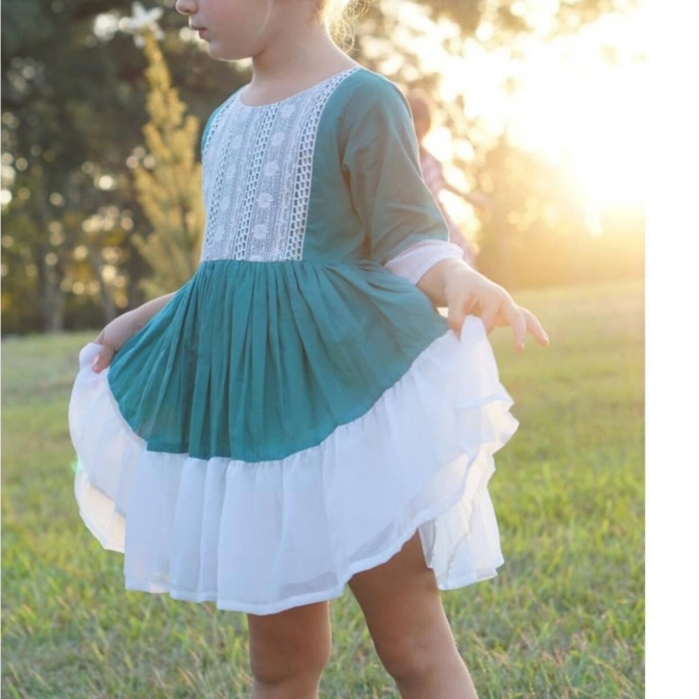 Well Dressed Wolf Christmas Lace In Jade 3T Dress